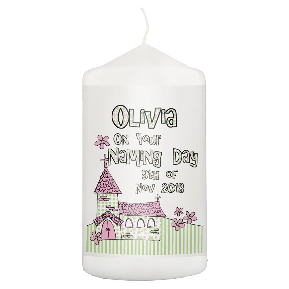 Personalised Pink Church Pillar Candle £11.69